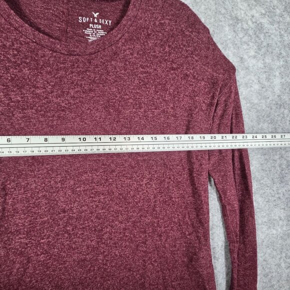 American Eagle Soft & Sexy Plush Long Sleeve Tee Burgundy Women’s Size S Casual - Picture 4 of 9